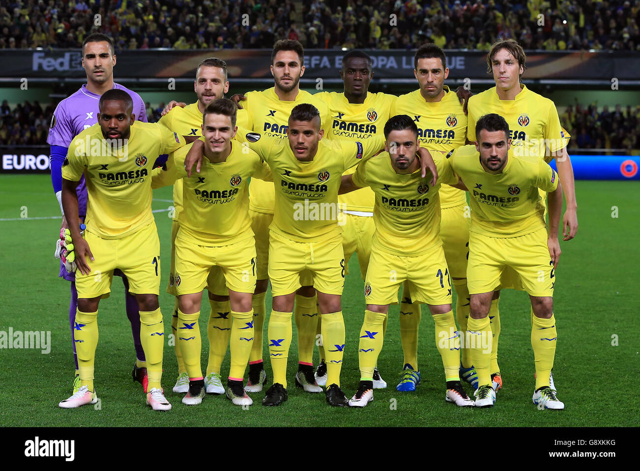 Roberto Soldado, Victor Ruiz, Eric Bailly, Bruno, Tomas Pina. (Unterste Reihe L - R) Cedric Bakambu, Denis Suarez, Jonathan Dos Santos, Jaume Costa und Adrian. Stockfoto