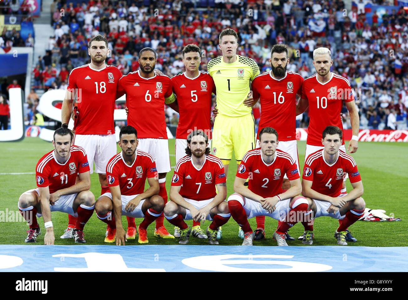 Wales-Gruppe Line-up (WAL), 20. Juni 2016 - team Fußball / Fußball: UEFA  EURO 2016 Gruppenspiel zwischen 0-3 Russland-Wales im Stadion de Toulouse  in Toulouse, Frankreich. (Foto von Mutsu Kawamori/AFLO) [3604]  Stockfotografie - Alamy