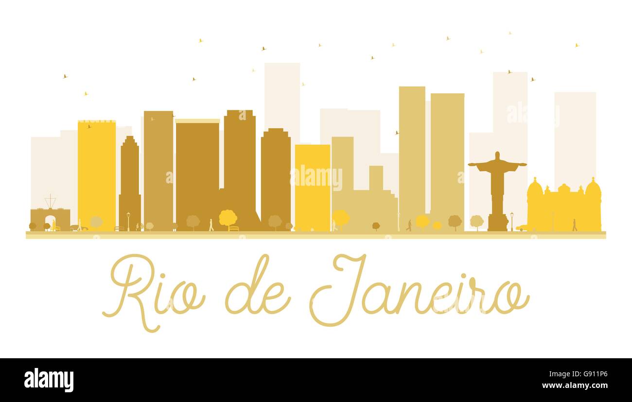 Rio de Janeiro Stadt Skyline goldene Silhouette. Vektor-Illustration. Stadtbild mit Sehenswürdigkeiten Stock Vektor