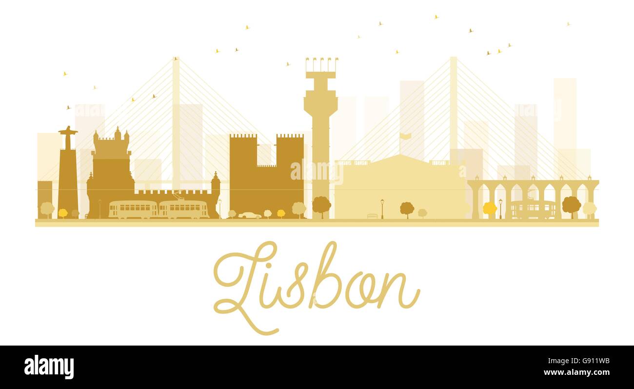 Lissabon Stadt Skyline goldene Silhouette. Vektor-Illustration. Einfache flache Konzept für Tourismus Präsentation, Banner, Plakat oder web Stock Vektor