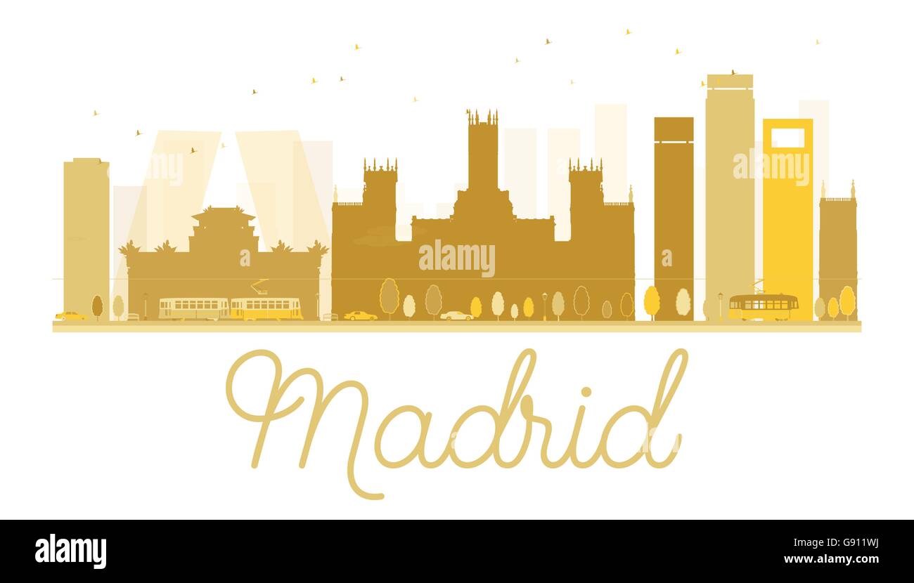 Madrid City Skyline goldene Silhouette. Vektor-Illustration. Einfache flache Konzept für Tourismus Präsentation, Banner, Plakat oder web Stock Vektor
