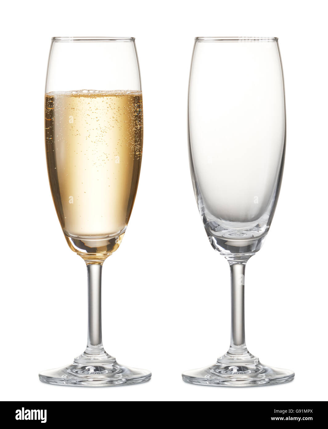 Glas Champagner und leere Sektglas Stockfoto