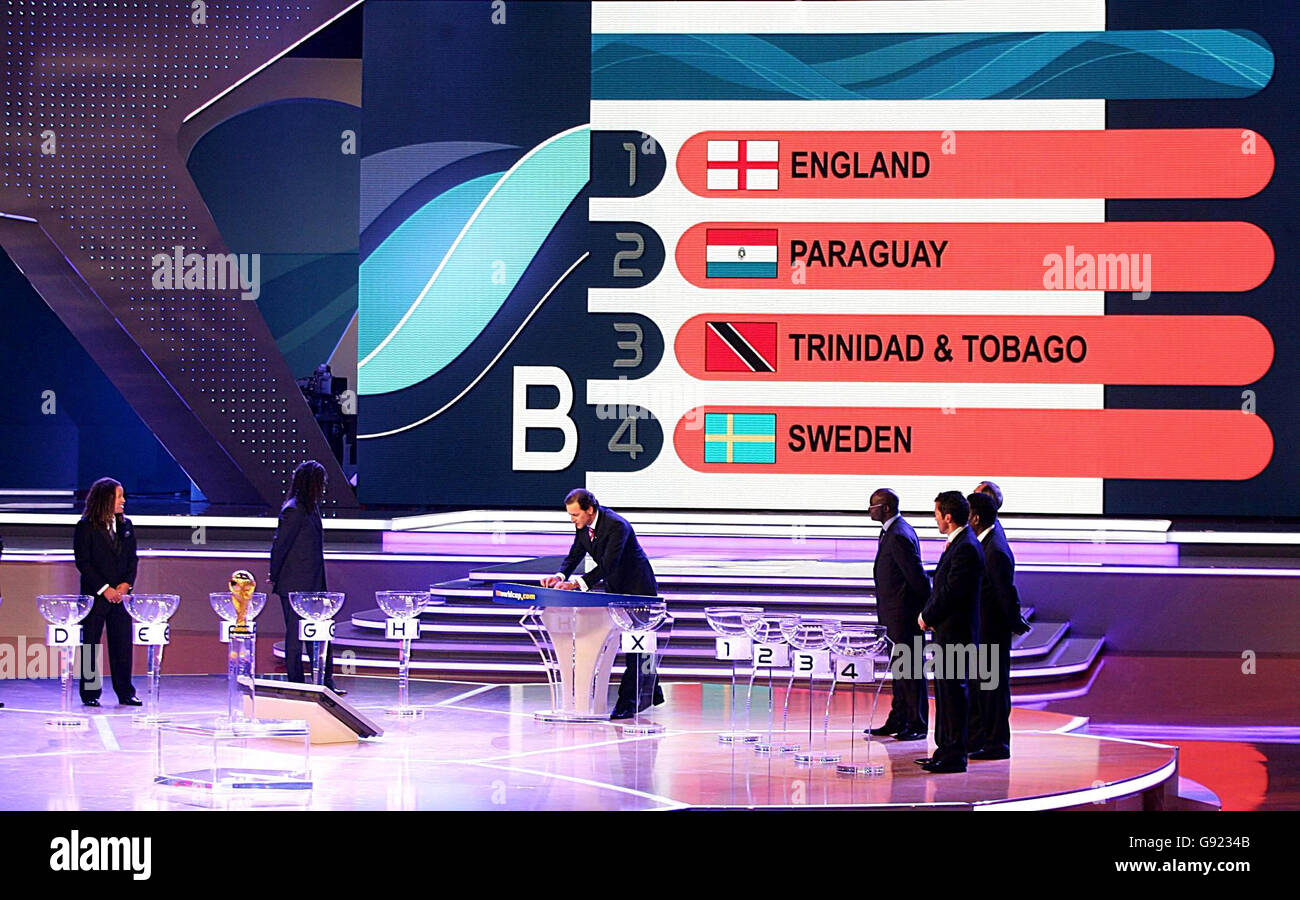 Tabelle B zeigt England, Paraguay, Trinidad & Tobago und Schweden, die für die FIFA Fußball-Weltmeisterschaft 2006 in Leipzig, Deutschland, am Freitag, den 9. Dezember 2005, zusammen gezogen wurden. England wird im nächsten Sommer mit großen Hoffnungen auf den Sieg in die Weltmeisterschaft gehen, nachdem es ein geradliniges Unentschieden für das Finale erhalten hat. Siehe PA Geschichte FUSSBALL-Weltmeisterschaft. DRÜCKEN Sie VERBANDSFOTO. Bildnachweis sollte lauten: PA Stockfoto