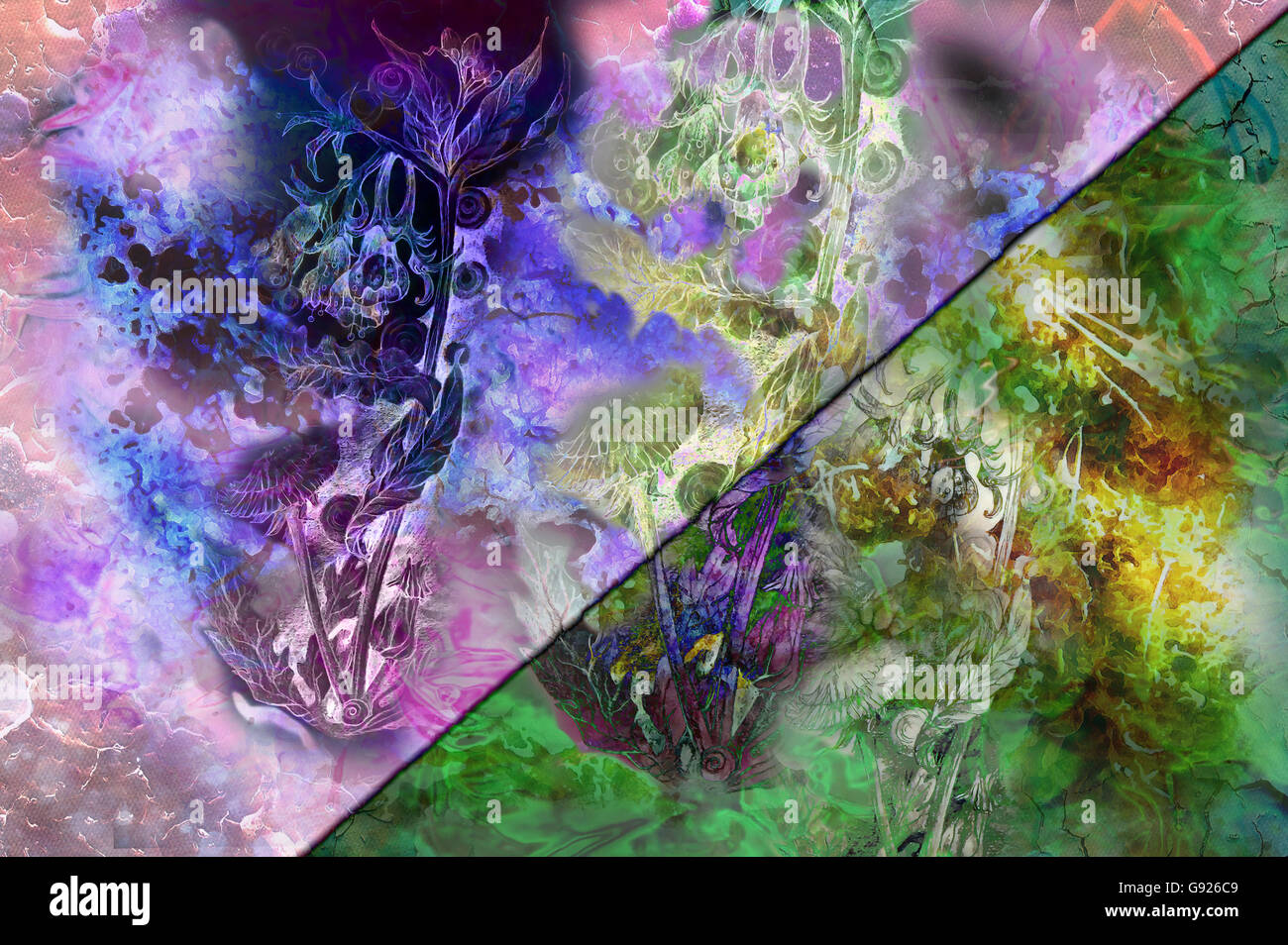 abstrakten dekorativen Hintergrund mit Löwenzahn und floralen Kraut-Motiv. Stockfoto