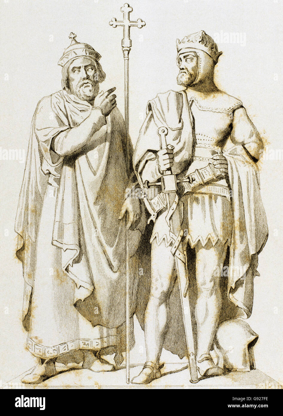 Mieszko I (ca.930-992) und Boleslaw ich the Brave (967-1025). Könige von Polen. Gravur. Stockfoto