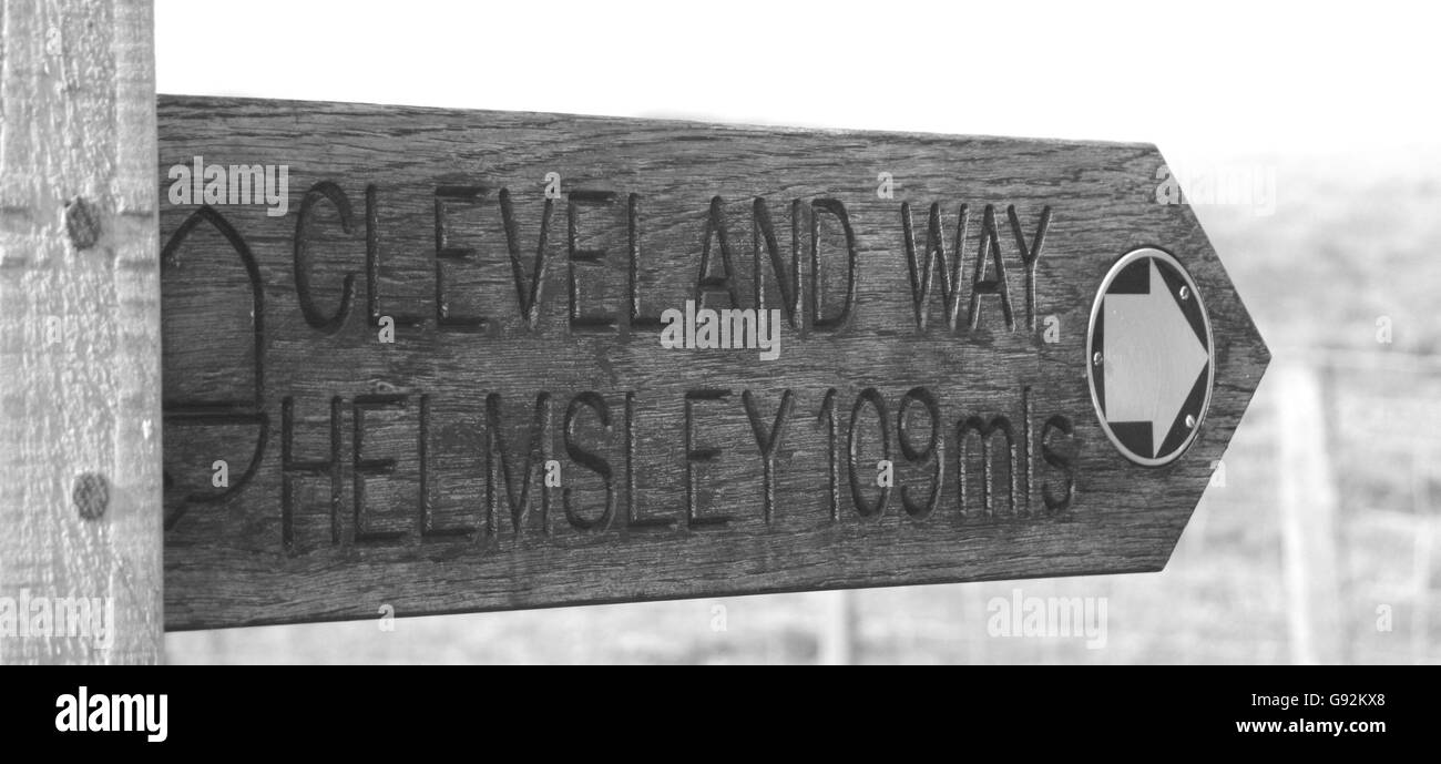 Cleveland-Wege Schild Post 108 Meilen an Helmsley Stockfoto