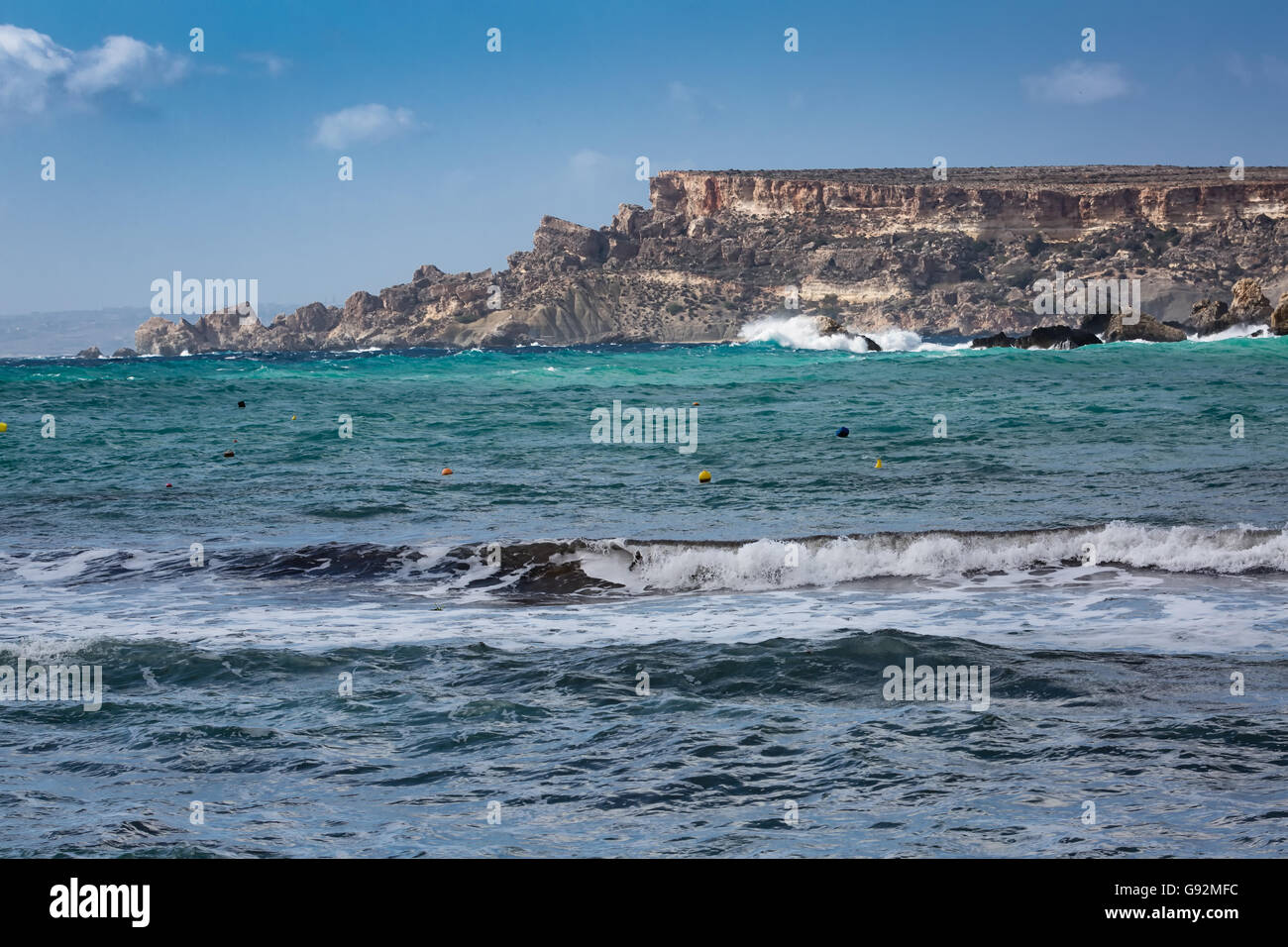 Felswand auf Siggiewi Gebiet auf der Insel Malta, Mittelmeer Stockfoto