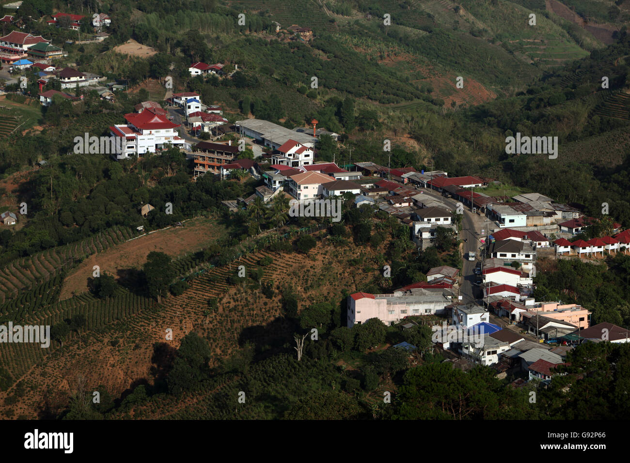 Das Dorf Mae Salong nördlich der Stadt Chiang Rai in der Provinz Chiang Rai im Norden von Thailand in Südostasien. Stockfoto