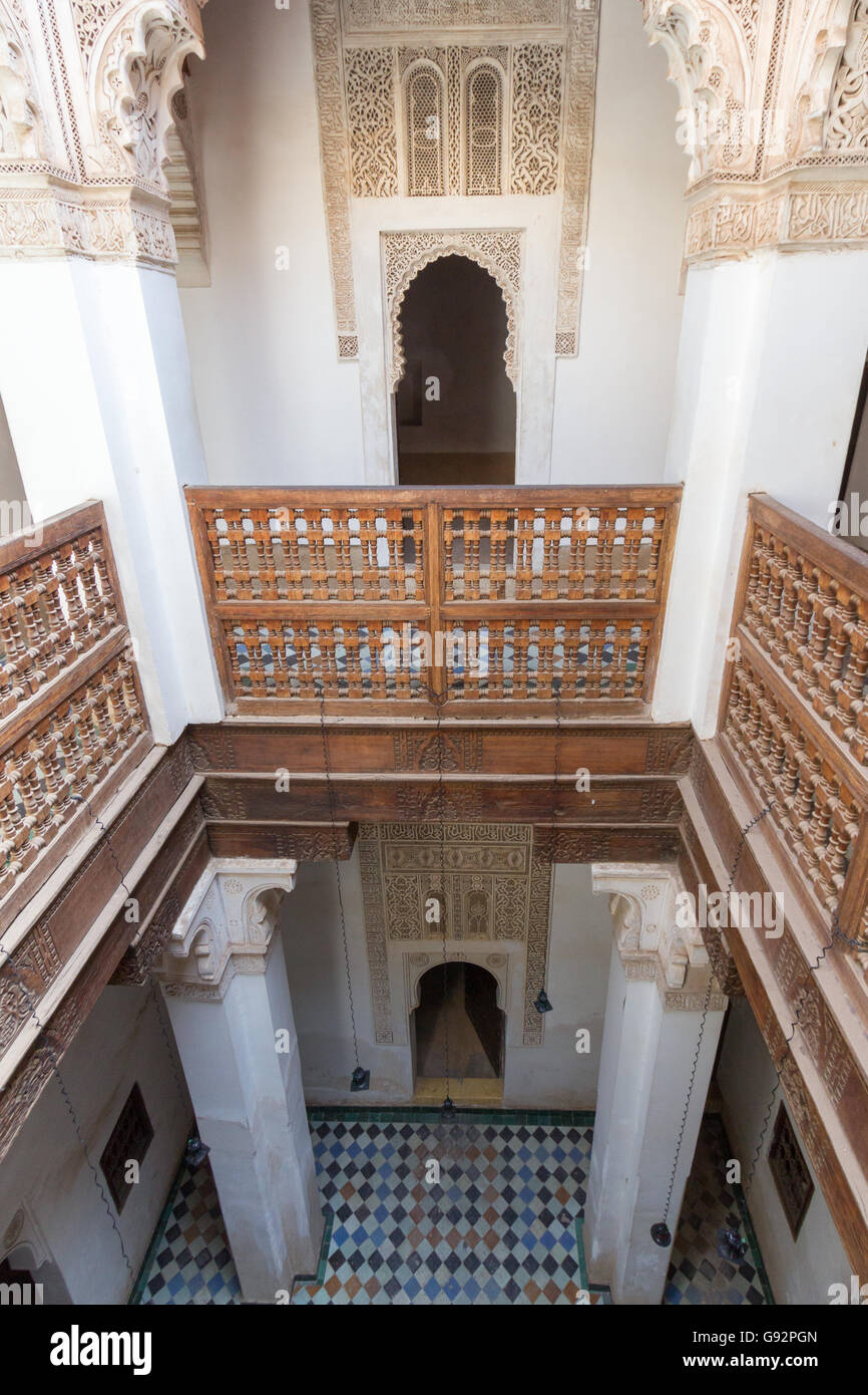 Innenministerium der Ali Ben Youssef Madrassa in Marrakesch, Marokko Stockfoto