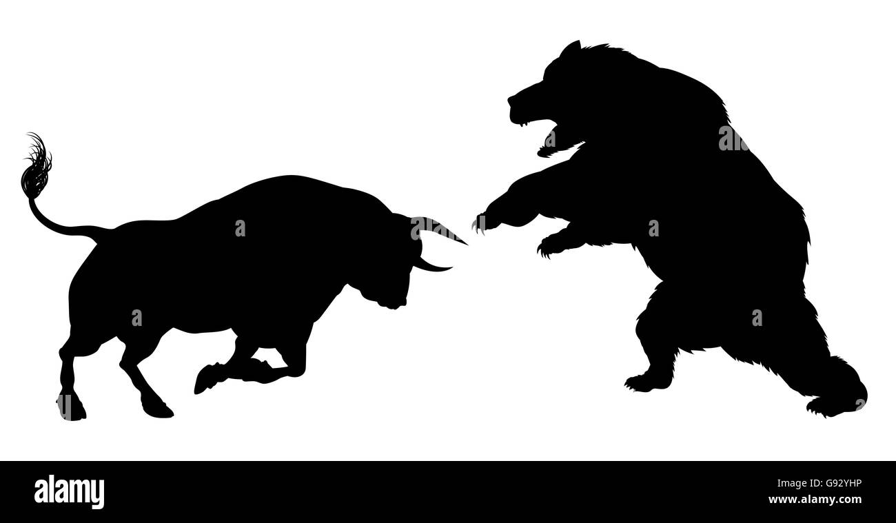 Ein Bär gegen ein Stier steht für die Bären im Vergleich zu Bullen finanzielle Börse Metapher Stockfoto