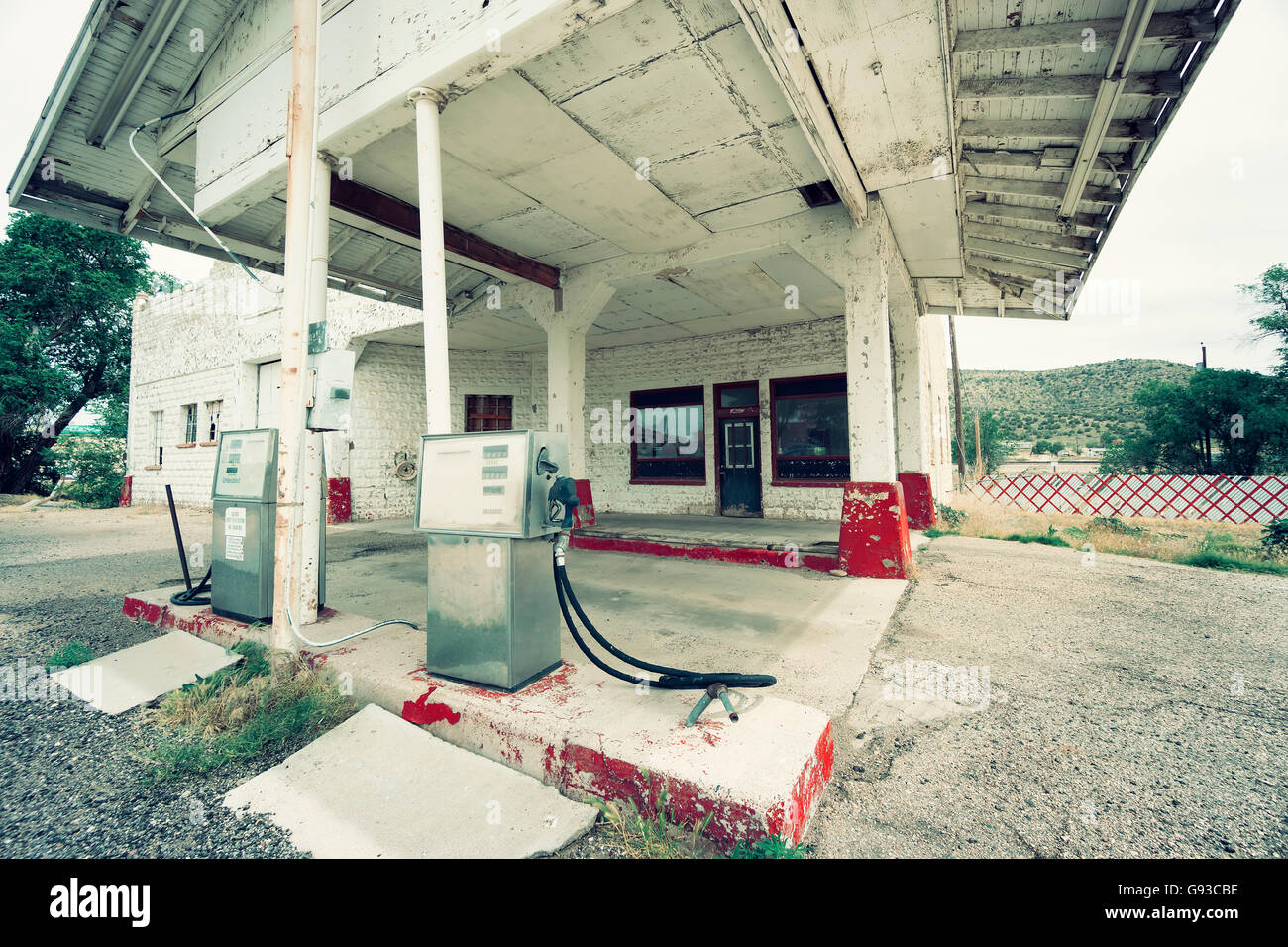 verlassene Tankstelle auf der Route 66, USA Stockfoto