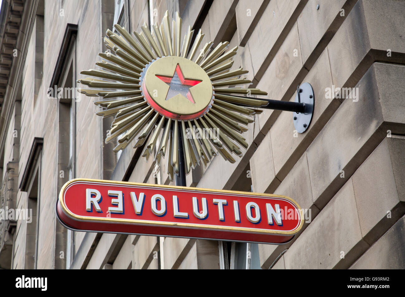 Revolution-Kneipe und Club-Zeichen; Edinburgh; Schottland Stockfoto