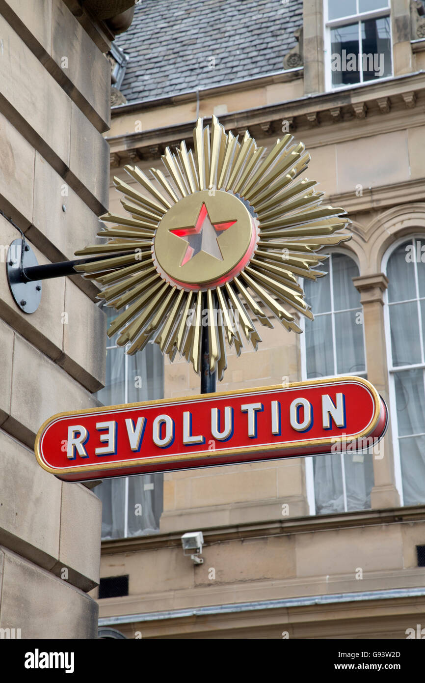 Revolution-Kneipe und Club-Zeichen; Edinburgh; Schottland Stockfoto