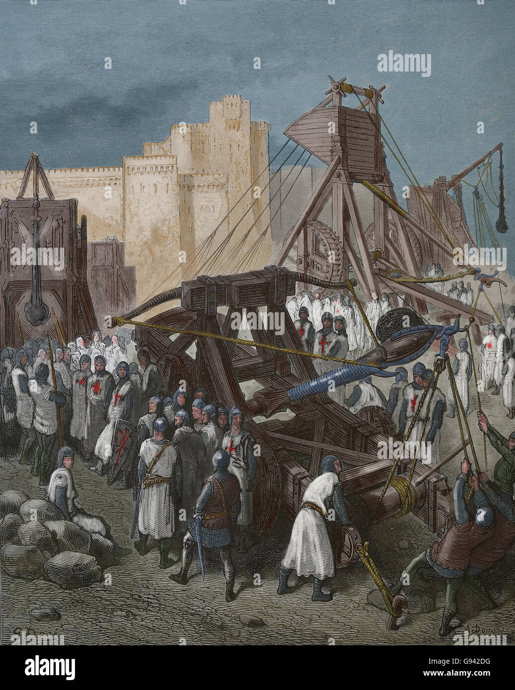 Die Kreuzzüge von Gustave Dore.1st Kreuzzug (1096-1099). Belagerung von Jerusalem. Kupferstich, 19. Jahrhundert. Spätere Färbung. Stockfoto