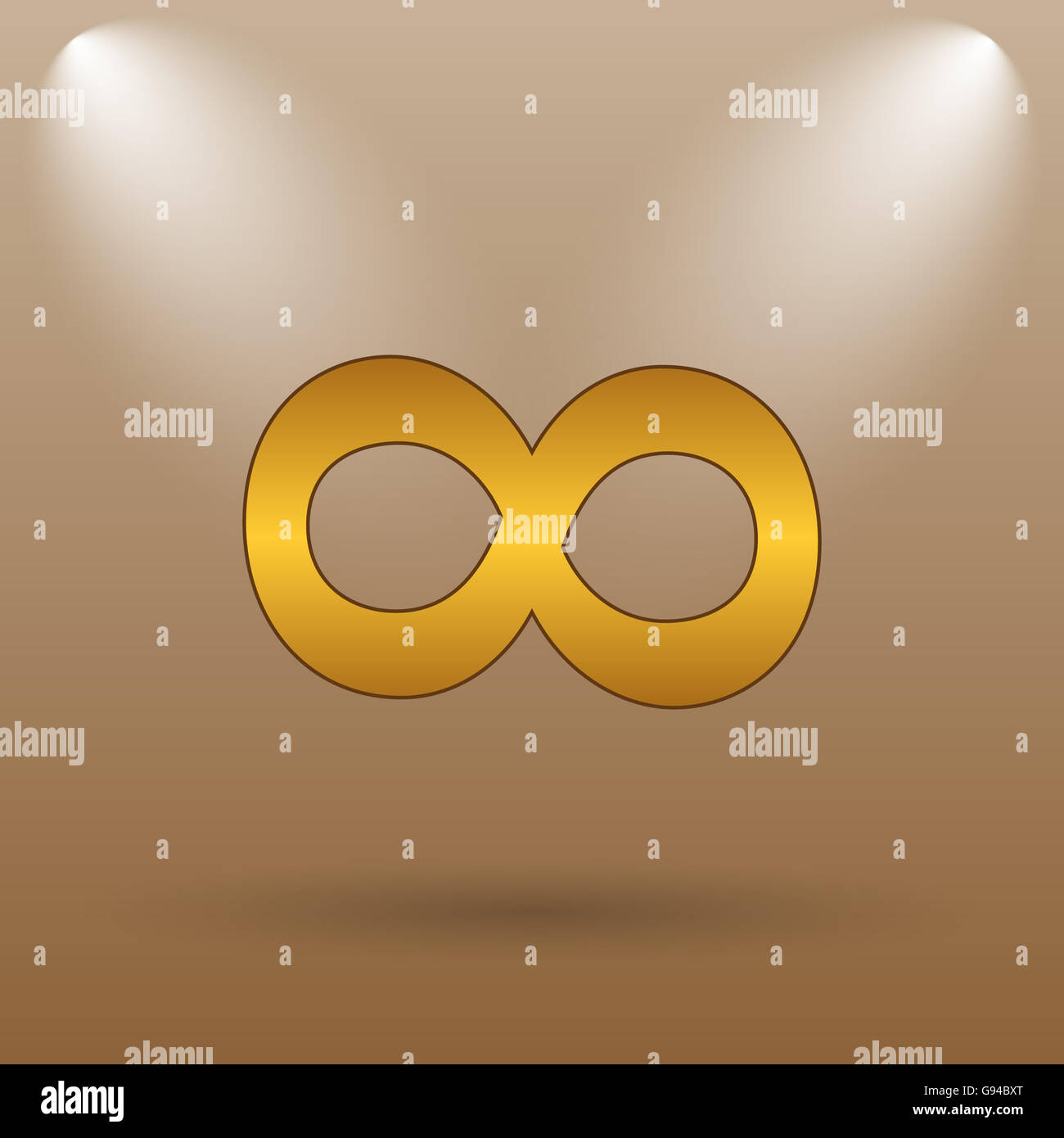 Infinity-Schild-Symbol. Internet-Button auf braunem Hintergrund. Stockfoto