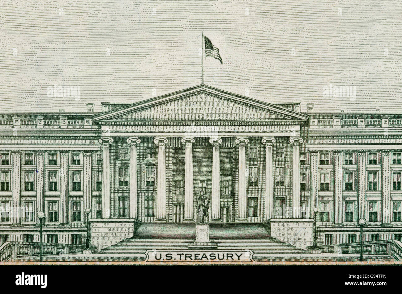 Banknote Zeichnung des US Treasury Department Washington DC Stockfoto