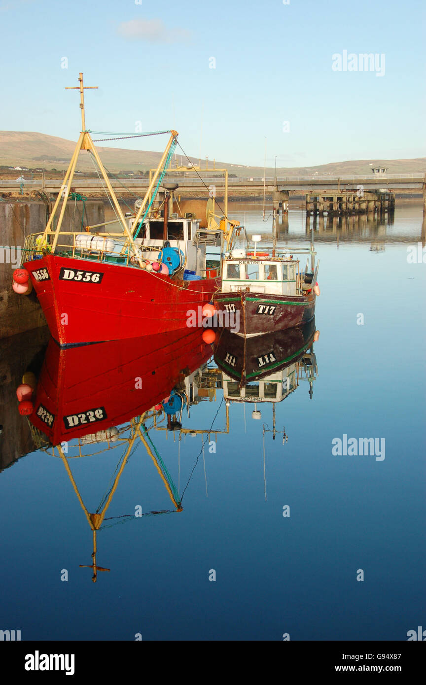 Angelboote/Fischerboote im Hafen, Portmagee, Iveragh-Halbinsel, Ring of Skellig, County Kerry, Irland Stockfoto