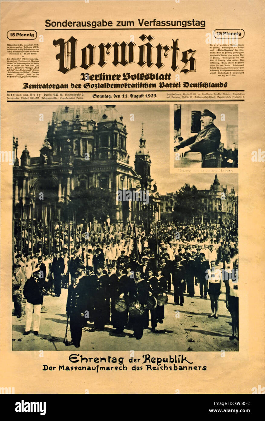 Sonderausgabe des Vorwarts am 10. Jahrestag der Verfassung 11. August 1929 Berlin Nazi-Deutschland Stockfoto