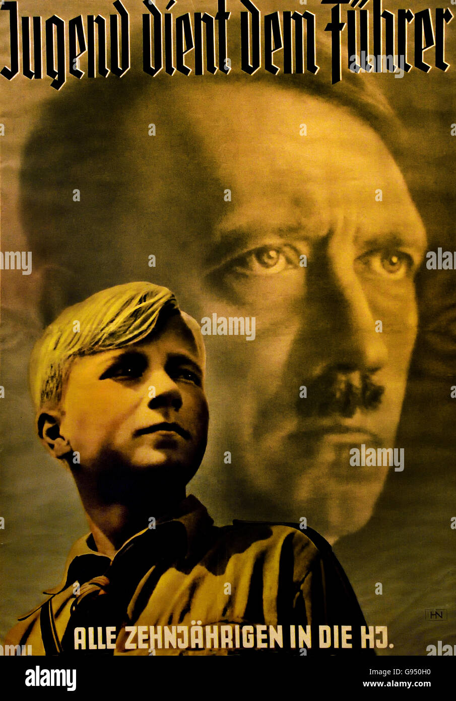 Adolf Hitler Werbe Plakat Für Den Eintritt in Die Hitler-Jugend - Werbe-Plakat für den Einstieg in die Hitler Jugend Berlin Nazi-Deutschland Stockfoto