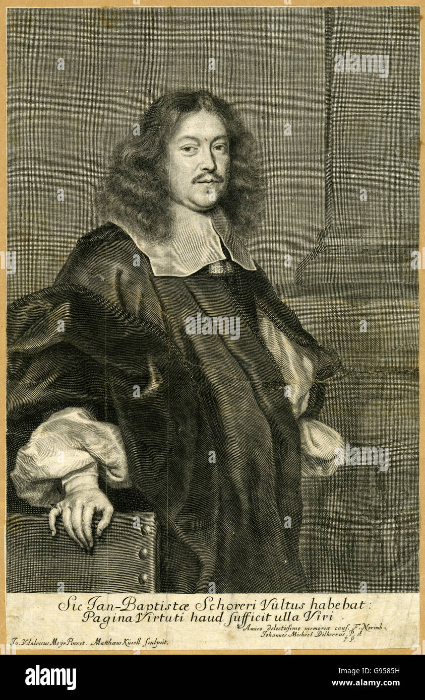 Antike 1670 Gravur, Johann Baptist Schorer (1611-1662). QUELLE: ORIGINAL GRAVUR. Stockfoto