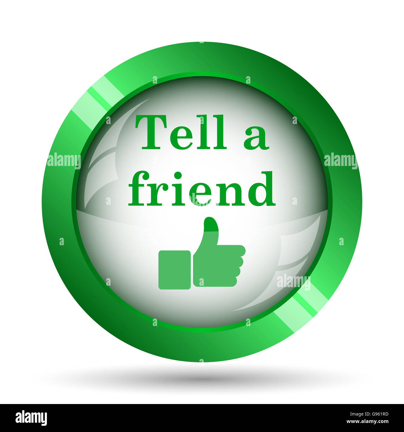Erzählen Sie eine Freund-Symbol. Internet-Button auf weißem Hintergrund. Stockfoto