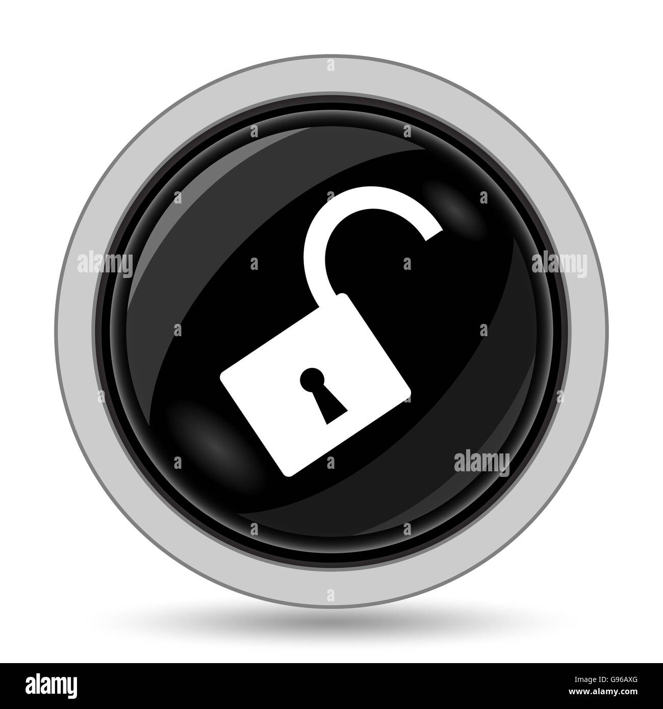 Offenes Schloss-Symbol. Internet-Button auf weißem Hintergrund. Stockfoto