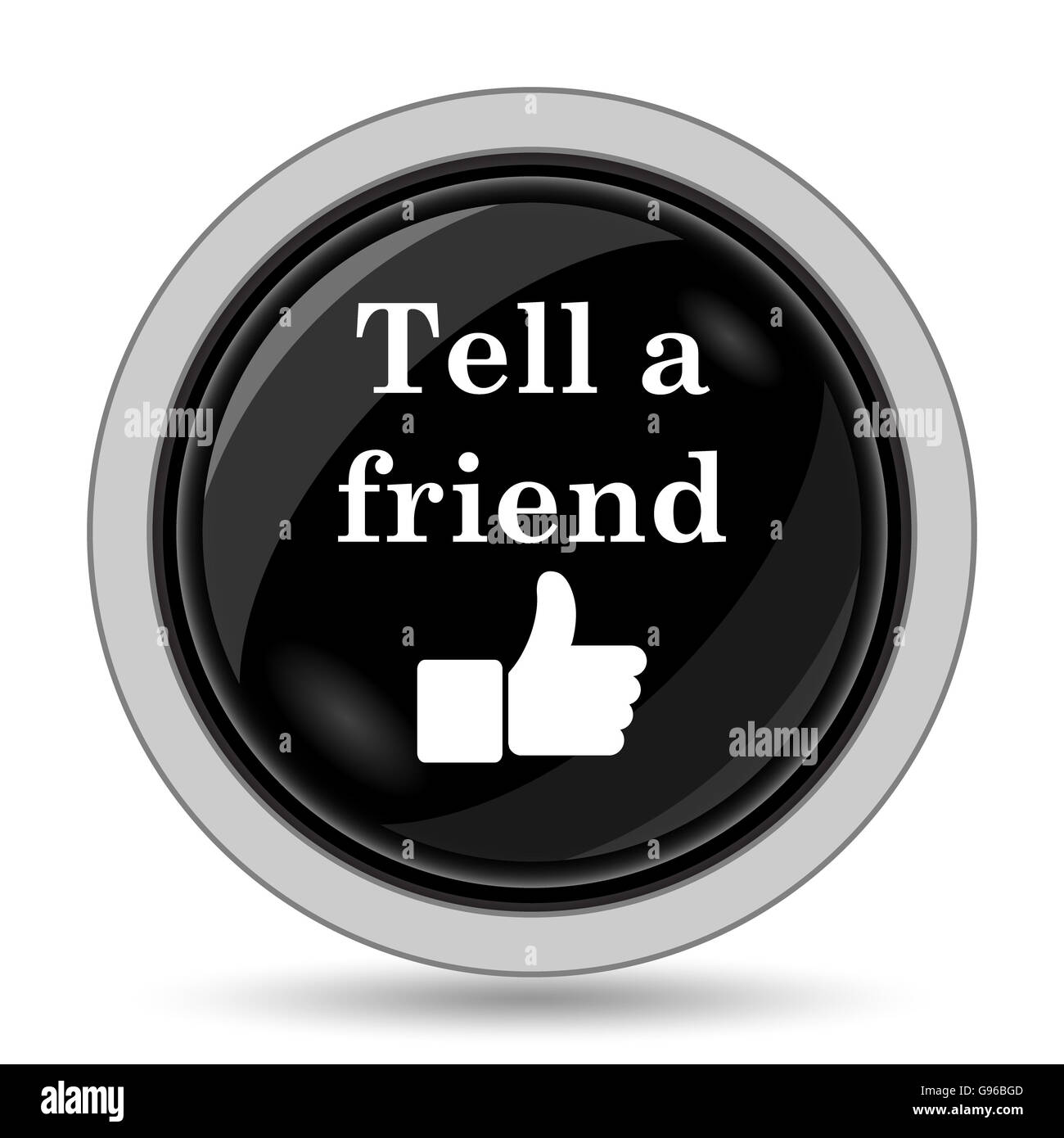 Erzählen Sie eine Freund-Symbol. Internet-Button auf weißem Hintergrund. Stockfoto
