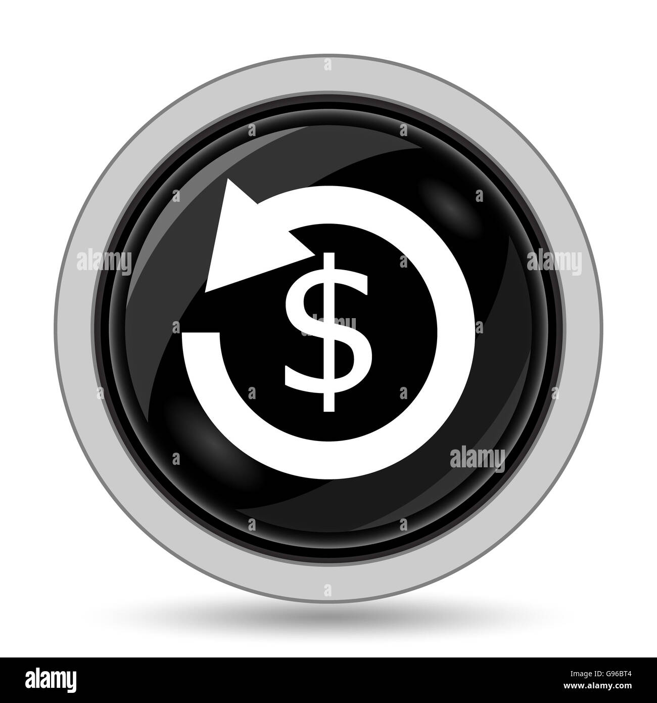 Rückerstattung-Symbol. Internet-Button auf weißem Hintergrund. Stockfoto