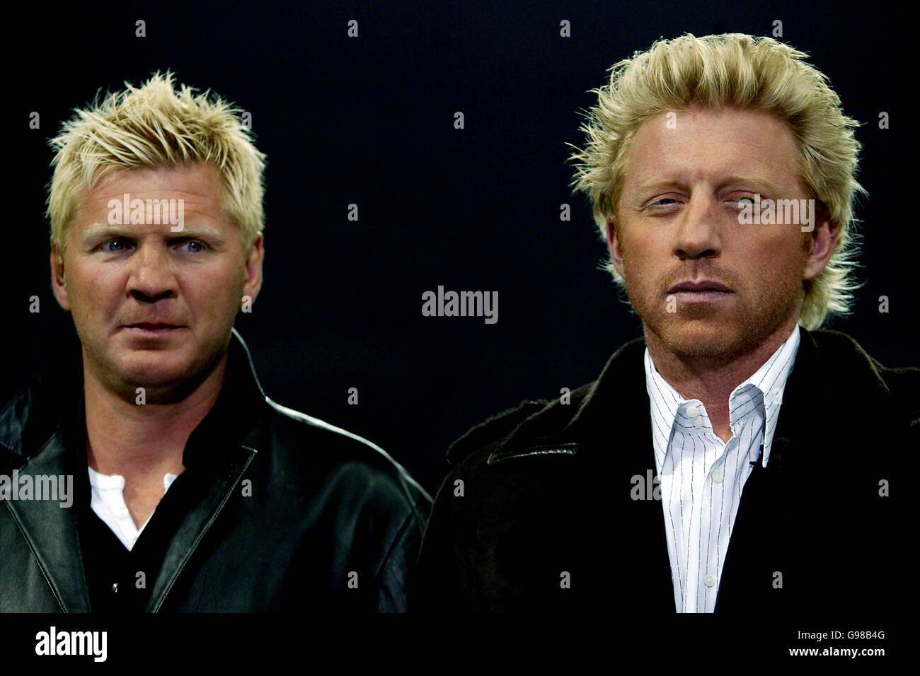 Der ehemalige Fußballspieler und TV-Kommentator Stefan Effenberg und das deutsche Tennis Legende und Bayern München Fan Boris Becker Stockfoto