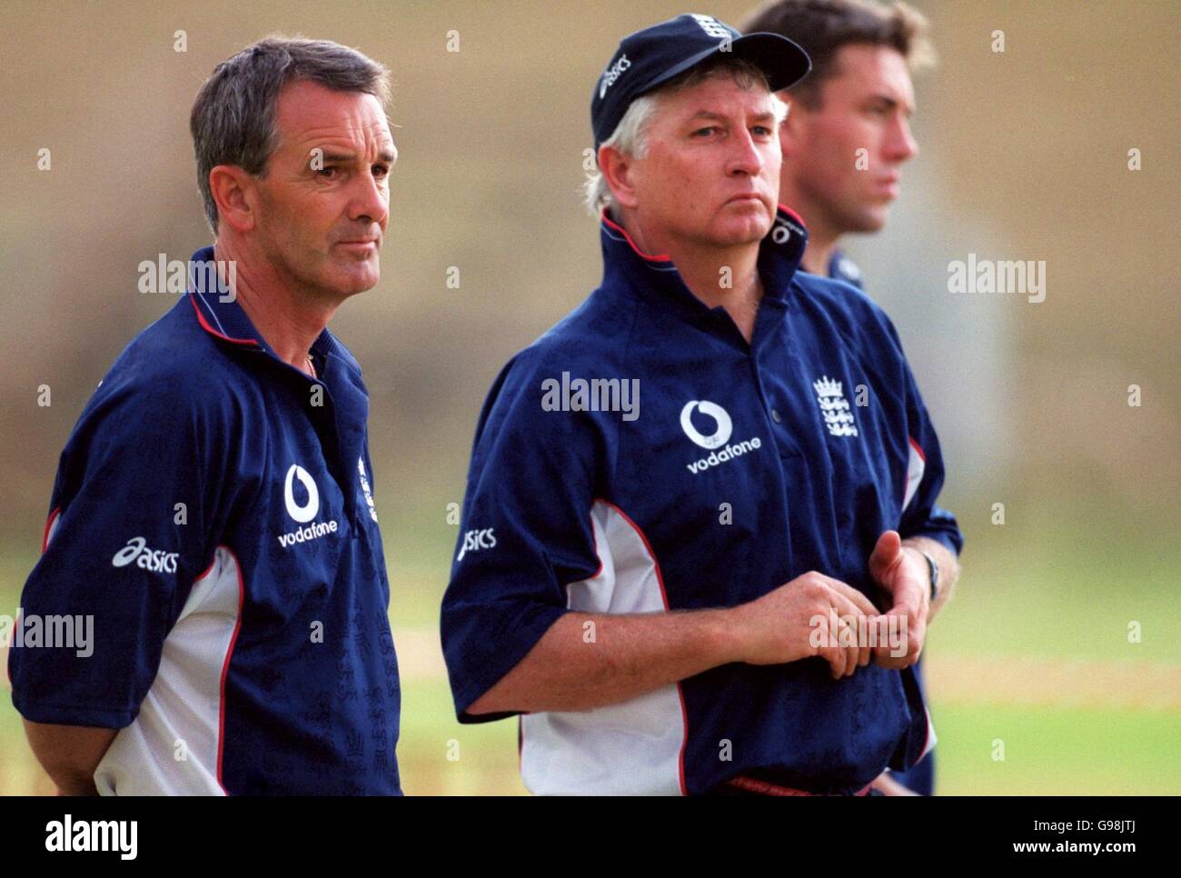 Englands Cheftrainer Duncan Fletcher (r) mit Betriebsleiter Phil Neale Stockfoto
