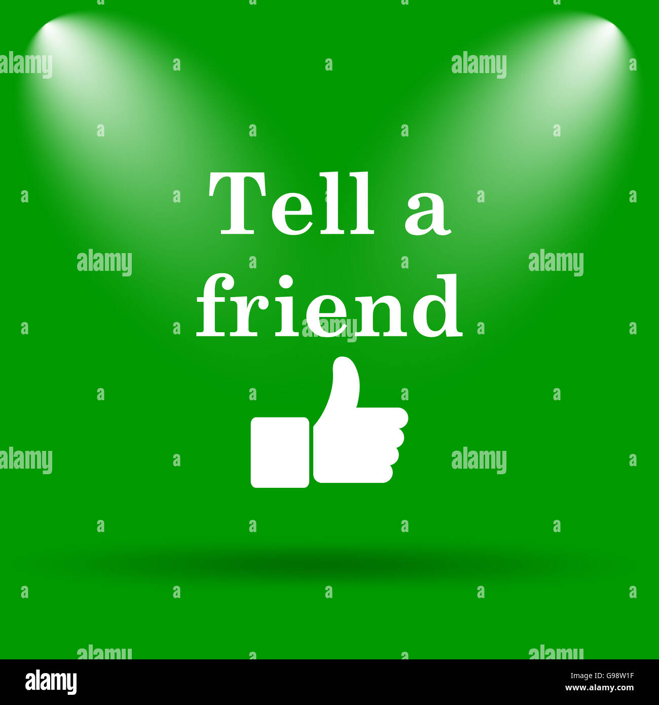 Erzählen Sie eine Freund-Symbol. Internet-Button auf grünem Hintergrund. Stockfoto