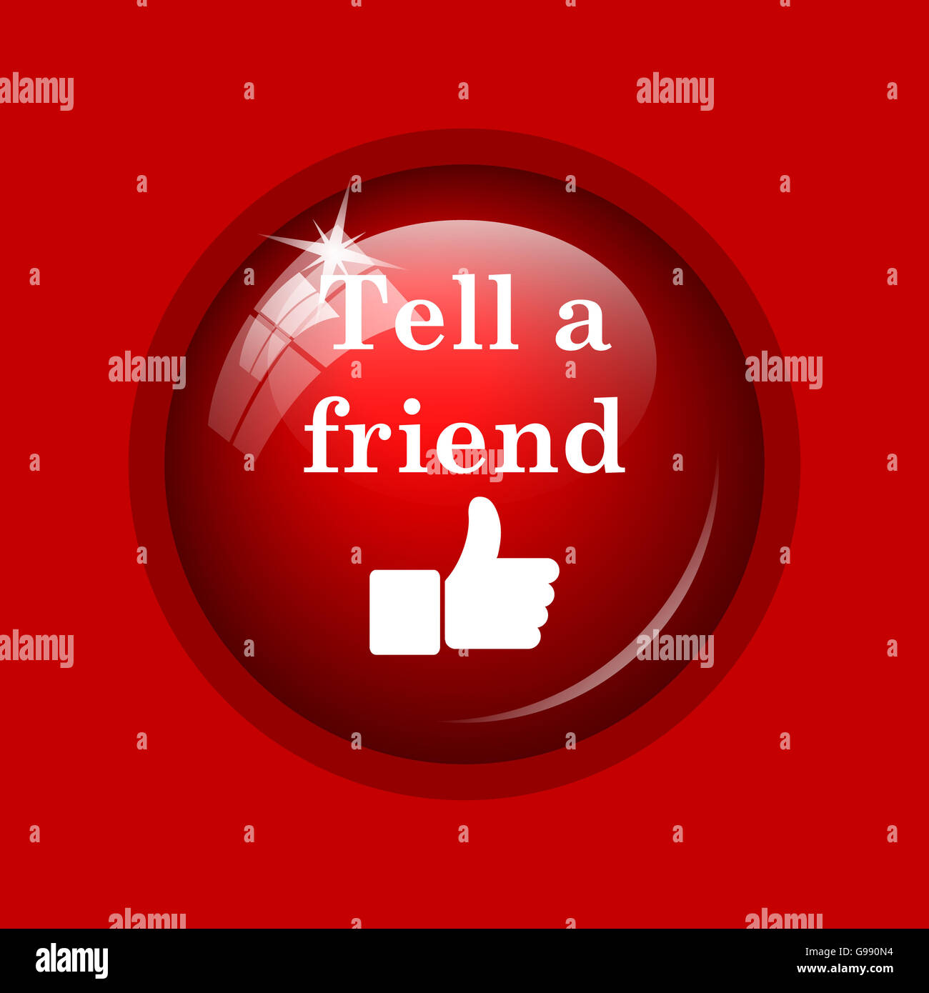 Erzählen Sie eine Freund-Symbol. Internet-Button auf rotem Grund. Stockfoto