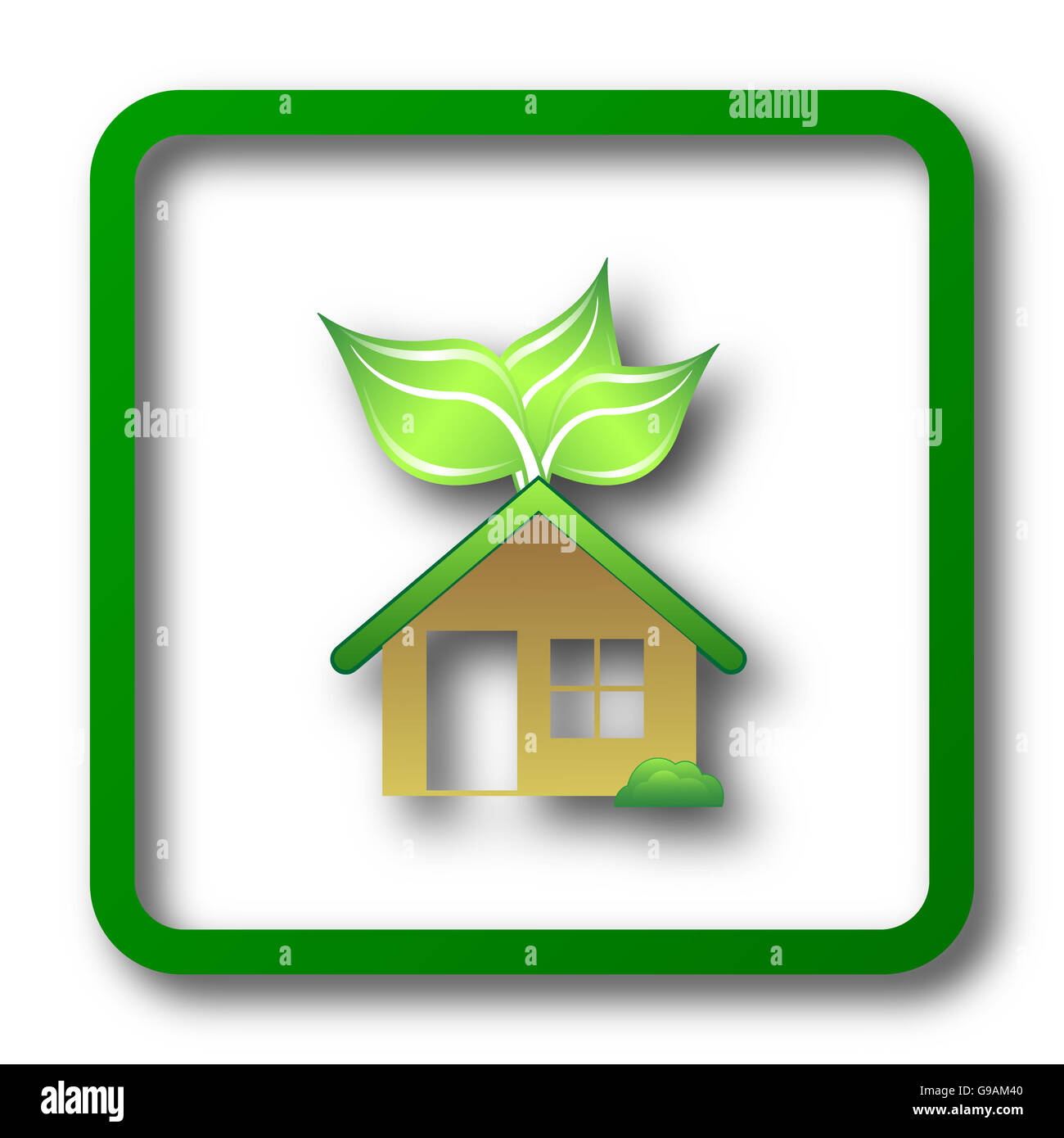 Öko-Haus-Symbol. Internet-Button auf weißem Hintergrund. Stockfoto