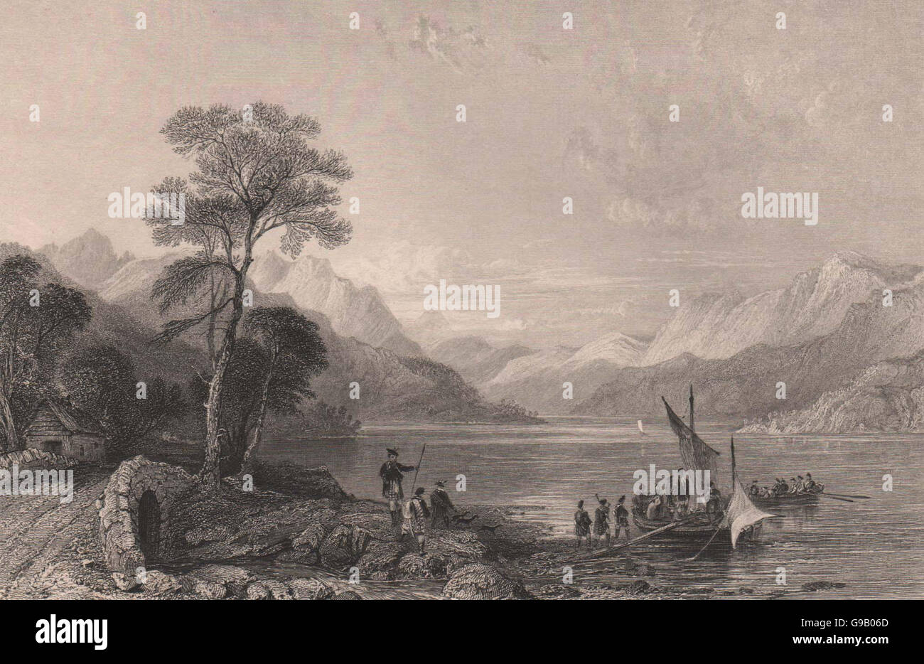Loch Lomond von unten Tarbet. Dunbartonshire. Schottland. ALLOM, alte print 1838 Stockfoto