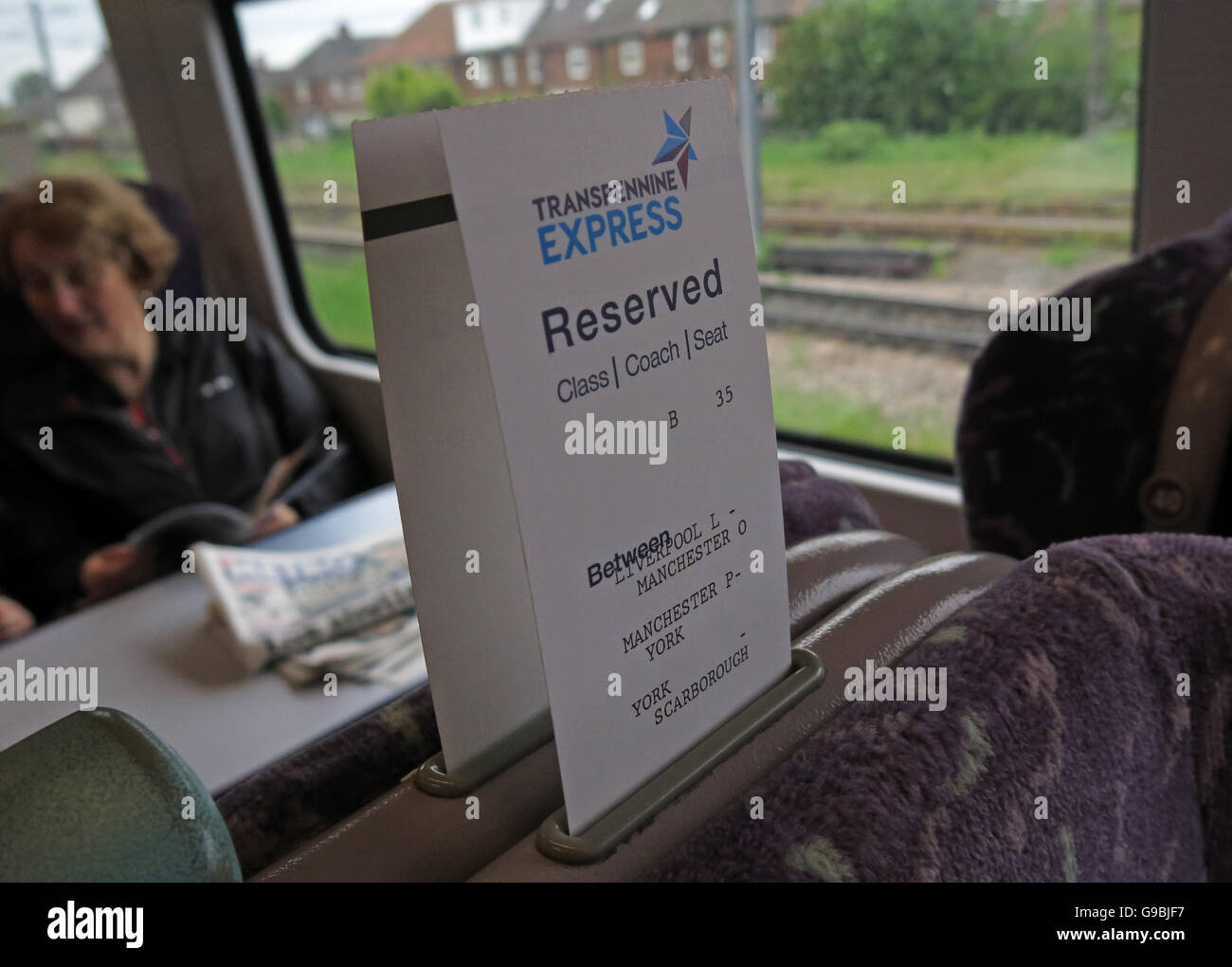 TransPennine Express Reservierung, Zug nach York von Liverpool, England, UK Stockfoto