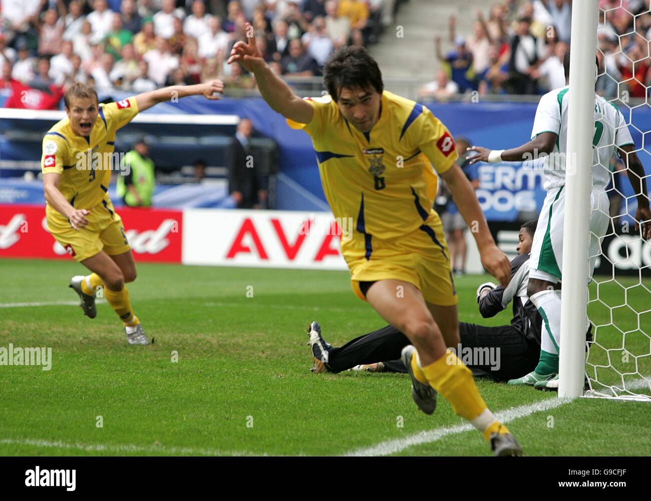 Der ukrainische Andriy Rusol feiert das Tor zum Eröffnungstreffer der Spiel Stockfoto