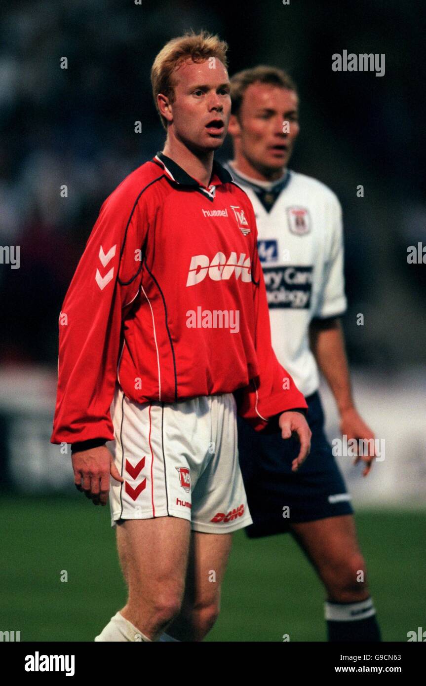 Dänischer Fußball - Faxe Kondi Ligaen - AGF / Vejle. Erik Bo Andersen, vejle Stockfoto