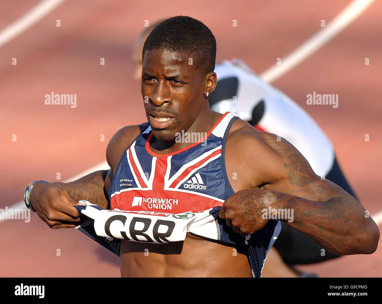 Großbritannien Dwain Chambers nach dem zweiten Platz in den Herren 100m während der Spar European Cup in Malaga, Spanien. Stockfoto