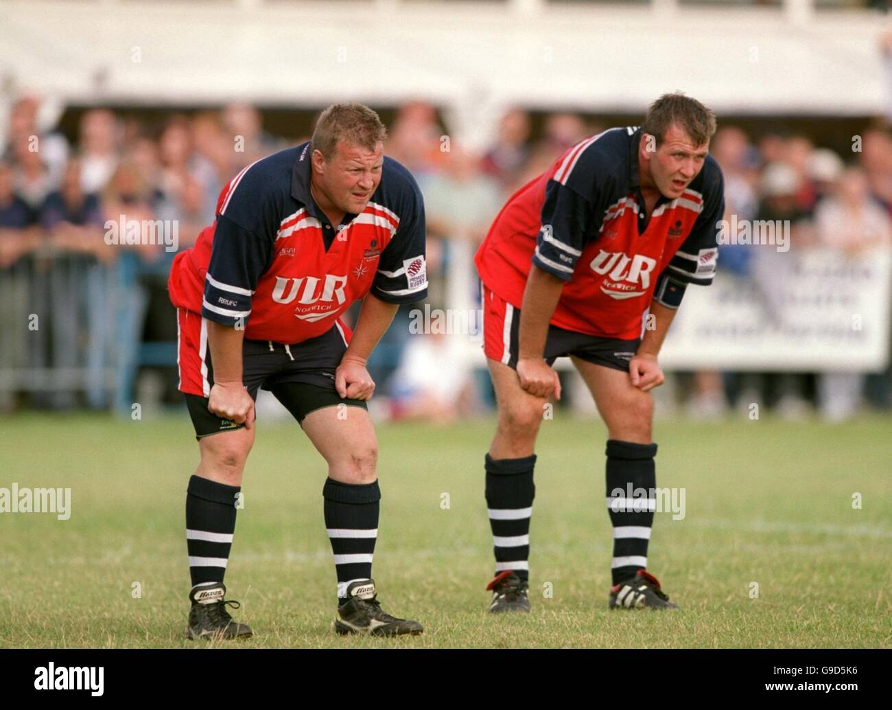 Rugby Union - Zurich Premiership One - Rotherham / Bristol. Rotherhams Rod Latham (l) und Chris Murphy (r) machen eine Verschnaufpause Stockfoto