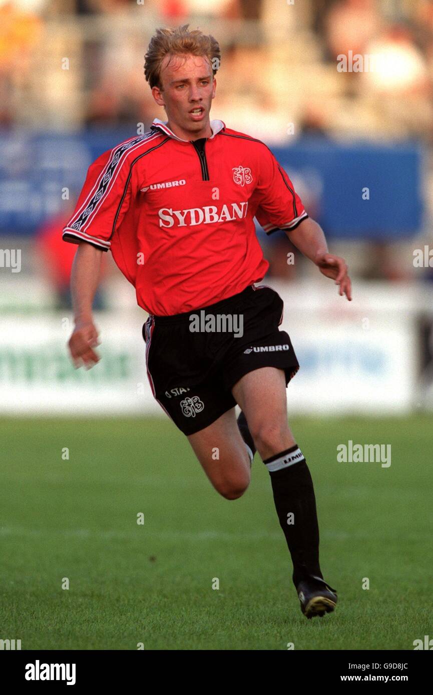 Dänischer Fußball - Faxe Kondi Ligaen - Lyngby / Esbjerg. Soren Pallesen, Esbjerg Stockfoto