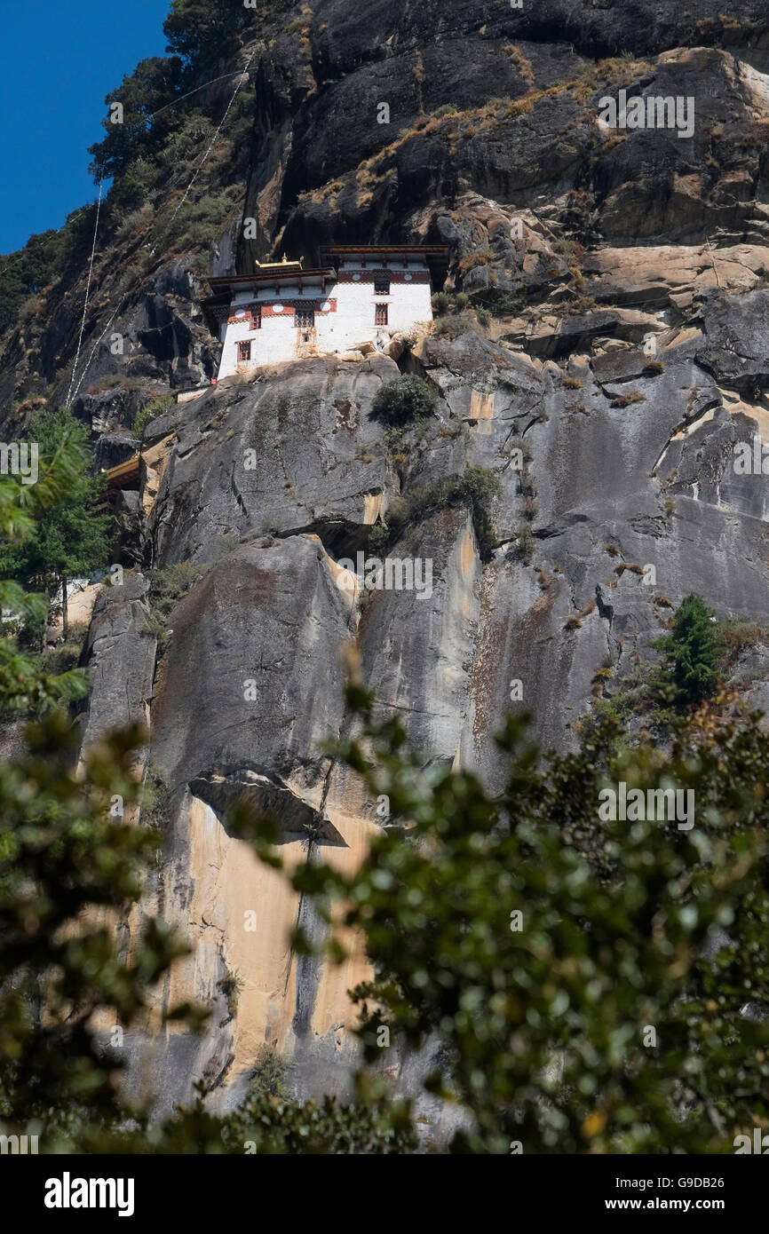 Der Tiger Nest ('Paro Taktsang' oder 'Taktsang Palphug') Kloster, Paro, Bhutan. Stockfoto