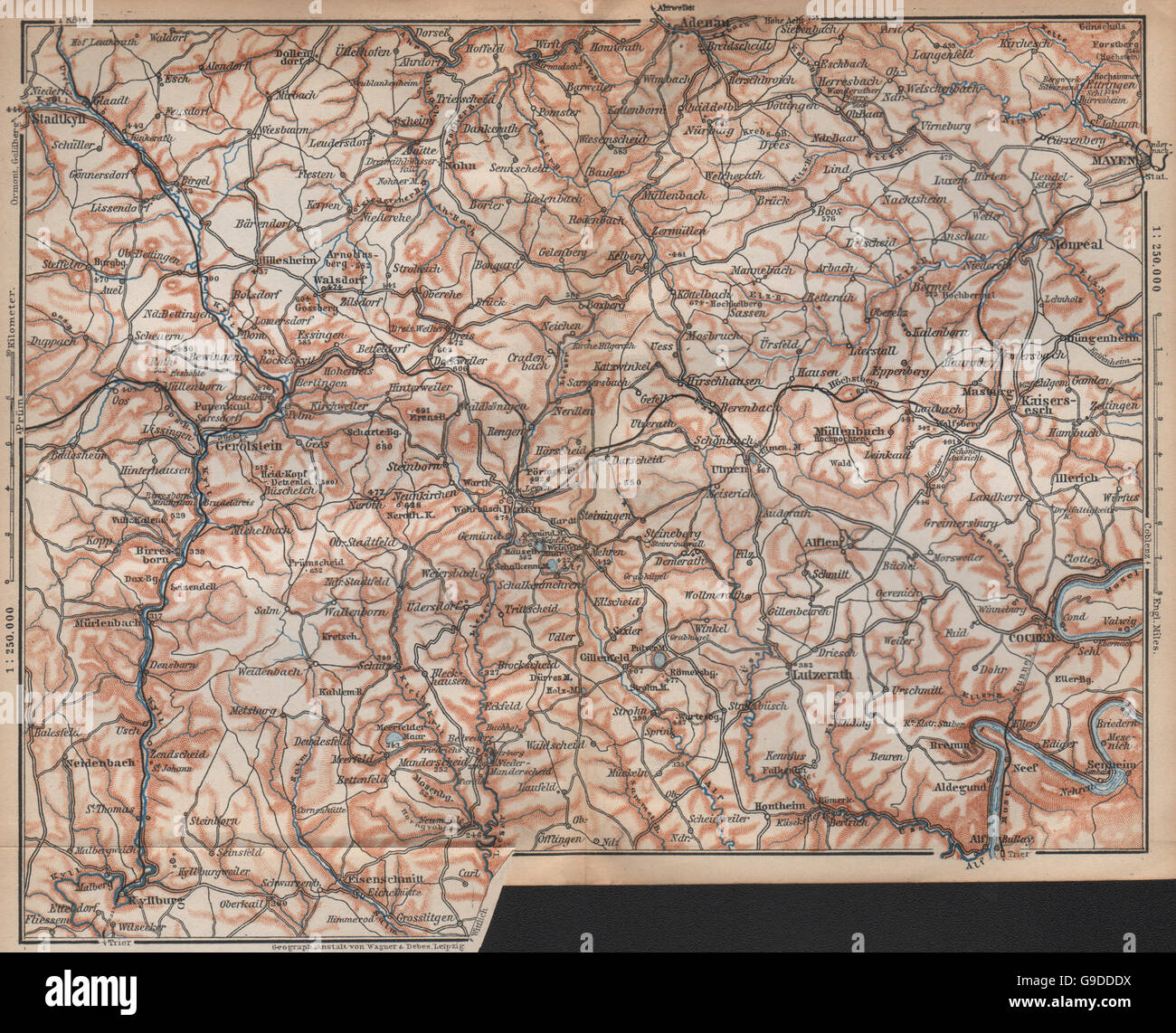 VULKANEIFEL. DIE VULKANEIFEL Topo-Karte. Gerolstein. Deutschland Karte, 1896 Stockfoto