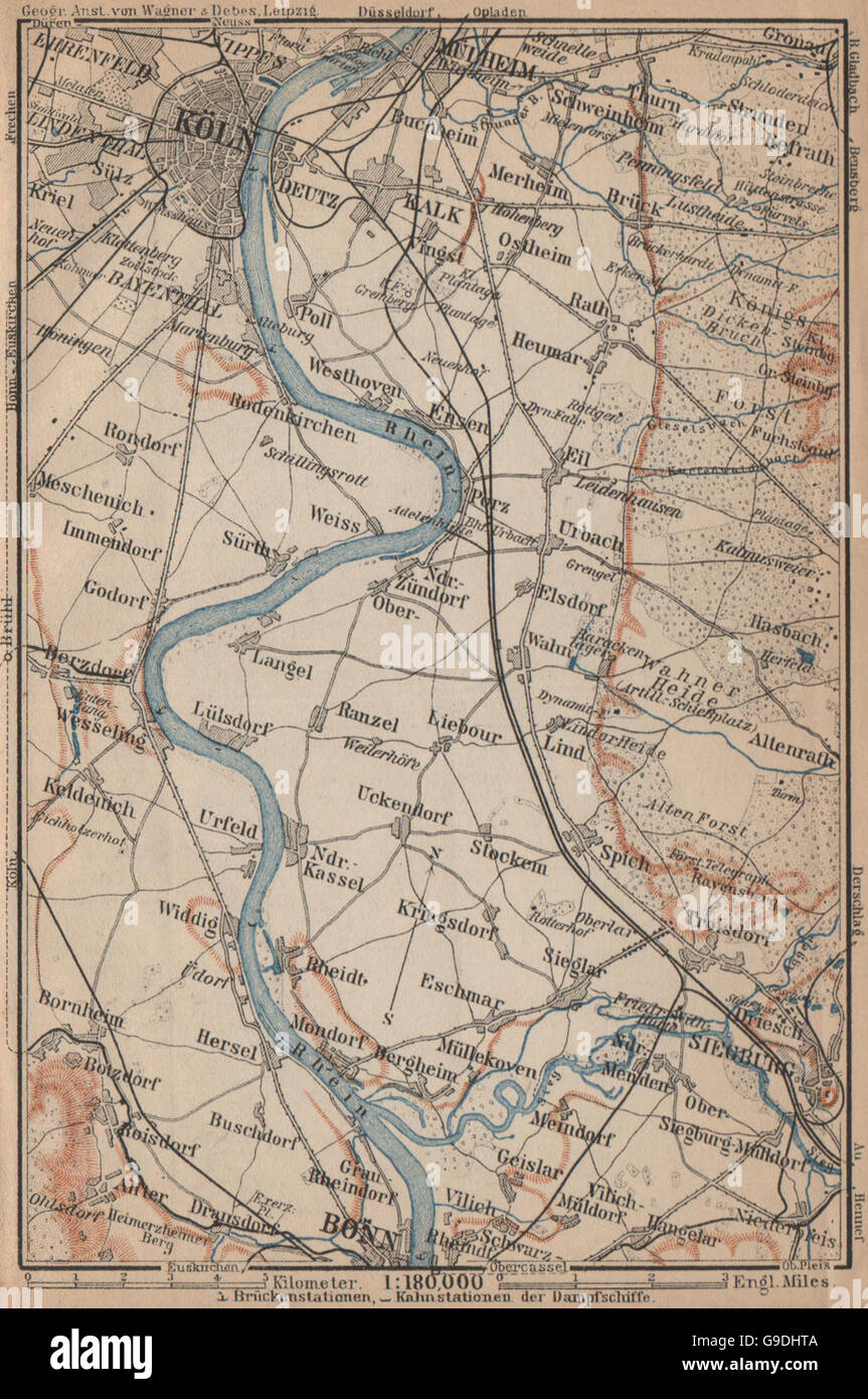Rhein/RHEIN vom / von Köln KÖLN zu / Nach BONN. Deutschland Karte