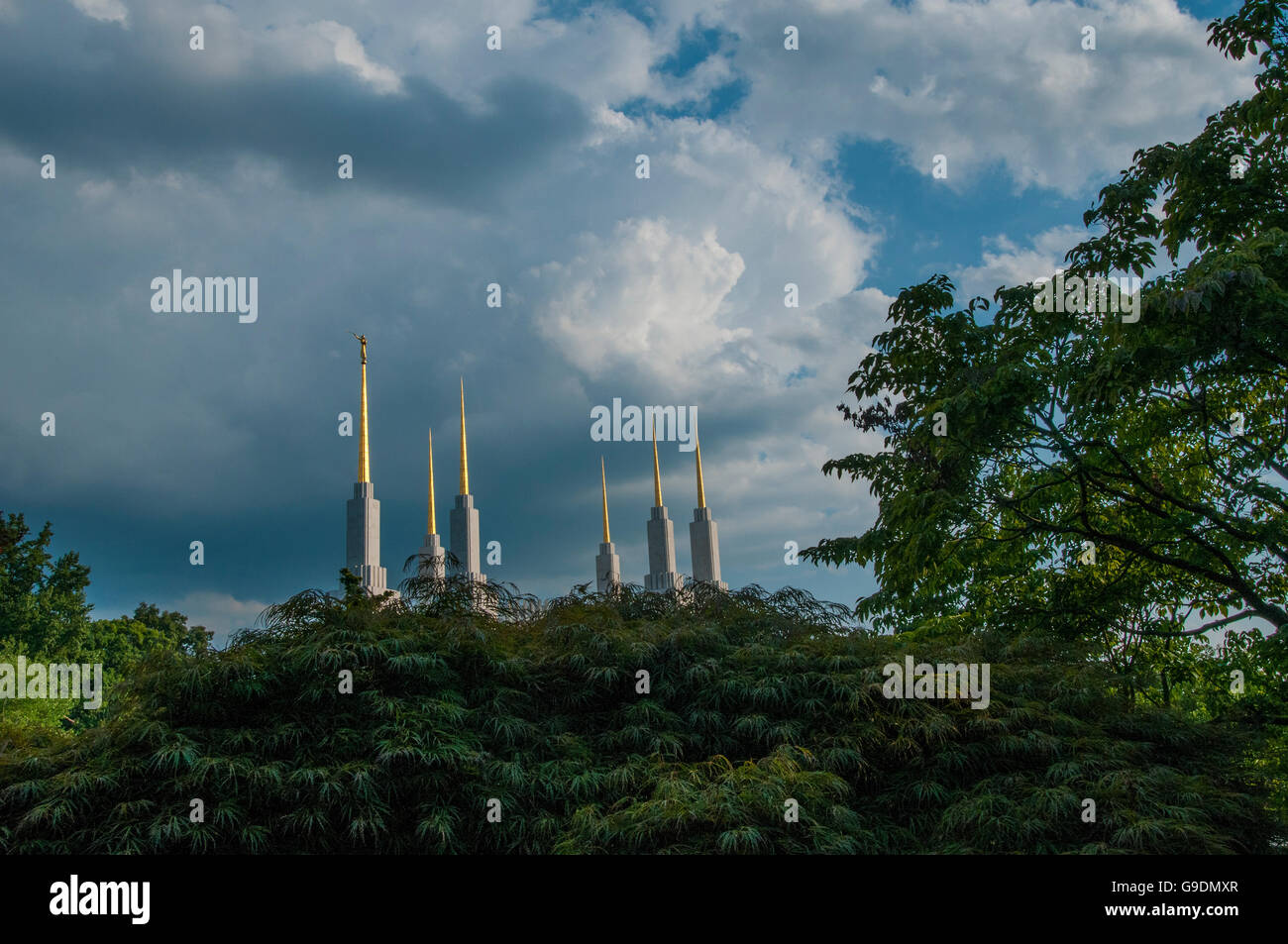 Türme der Kirche Jesu Christi der Heiligen der letzten Tage. Stockfoto