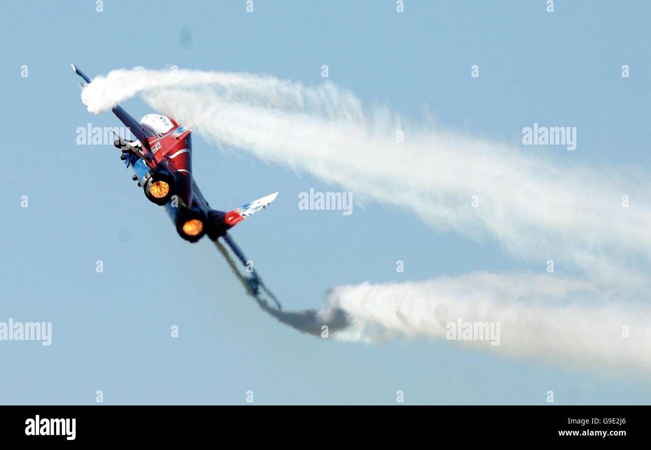 Der Vektor-Schub Mig 29 macht es das Debüt in Großbritannien am International Air Tattoo Fairford heute. Stockfoto