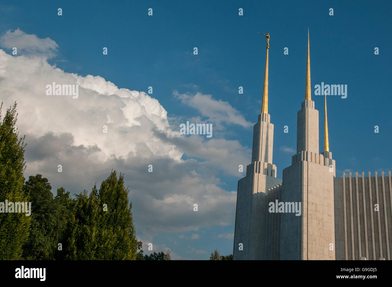 Die Türme von der Kirche Jesu Christi der Heiligen der letzten Tage. Stockfoto