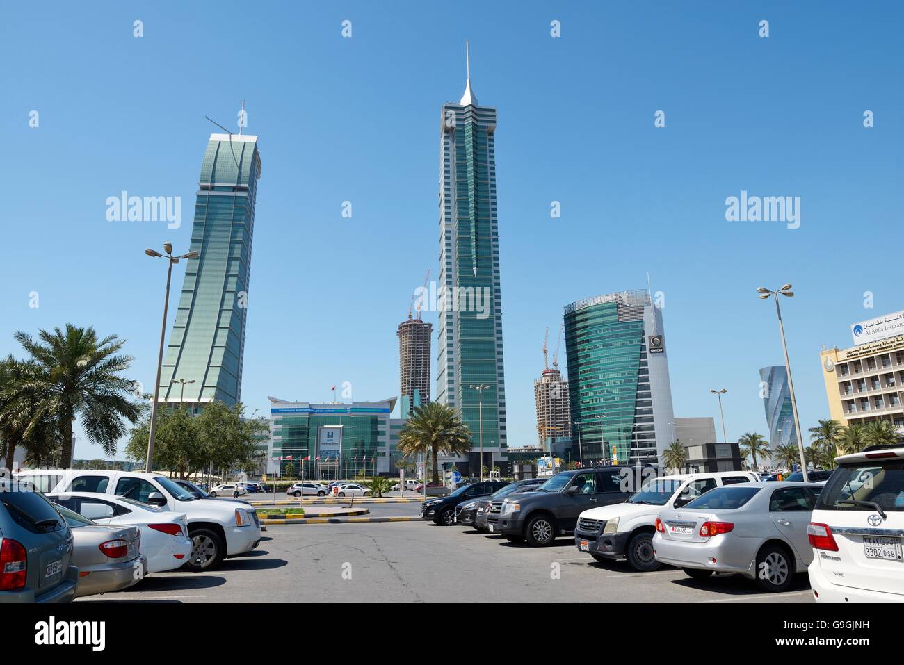 Bahrain Financial Harbour bfh Entwicklung in Manama, die moderne Hauptstadt von Bahrain. Kommerzielle Ost und West Towers und gb Corp. Stockfoto