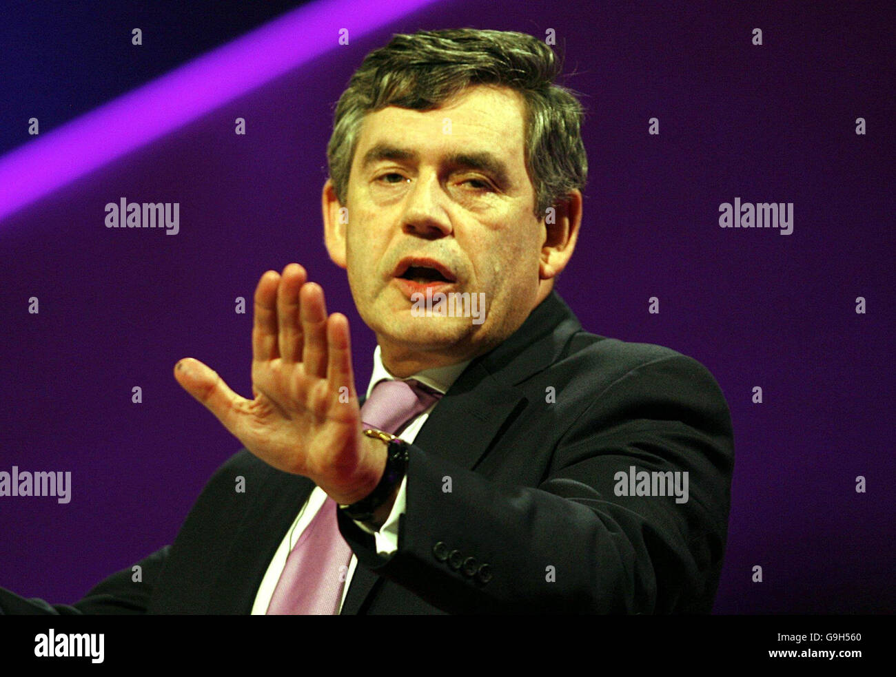 Gordon Brown spricht auf der Labour Party Konferenz in Manchester. Stockfoto