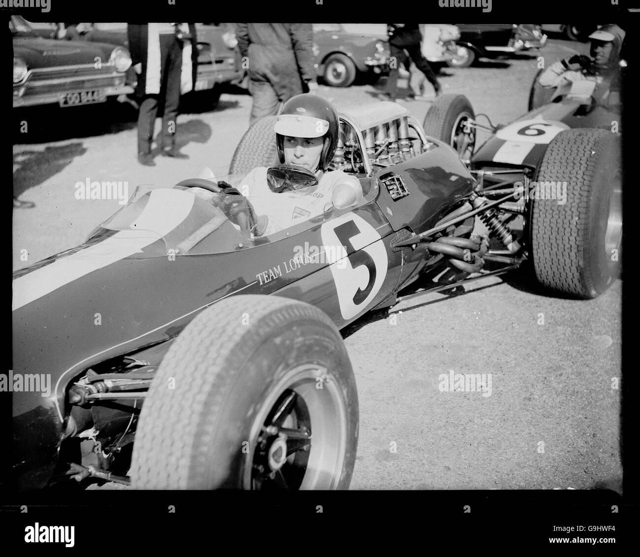 Jim Clark saß in seinem Lotus bei Brands Hatch Stockfoto