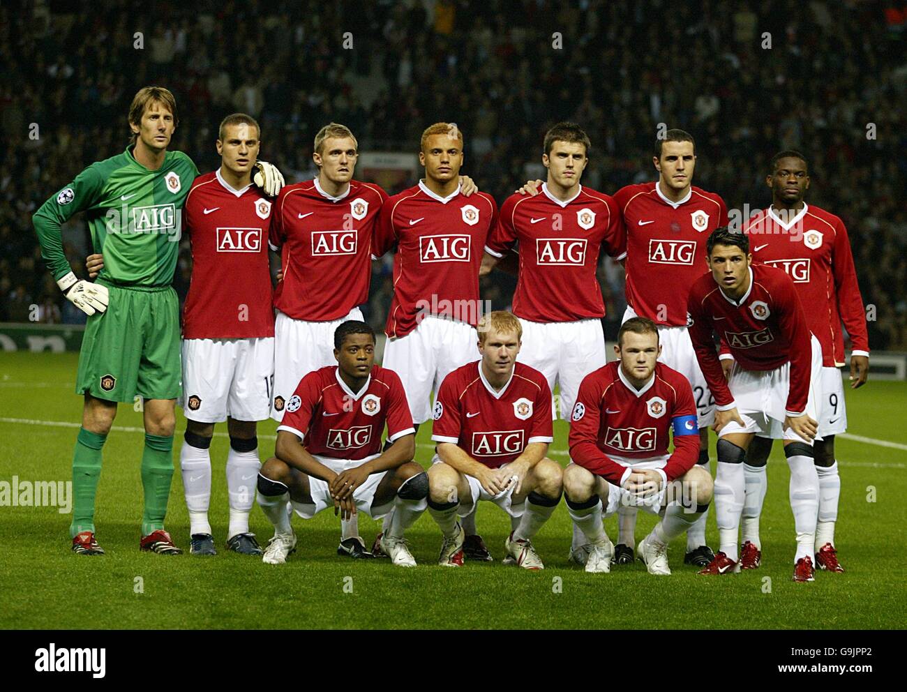 Fußball - UEFA Champions League - Gruppe F - Manchester United / FC Kopenhagen - Old Trafford. Mannschaftsgruppe Manchester United für das Spiel gegen den FC Kopenhagen (mit Wayne Rooney als Kapitän (2. Erste Reihe von R)) Stockfoto